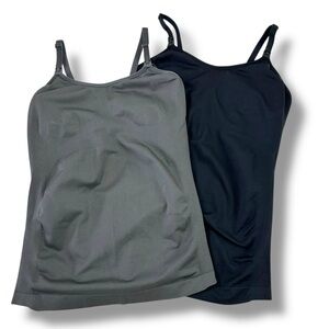 2 Pack Nursing Camisole Tank Tops Women's Size L Solid Gray Black Breastfeeding